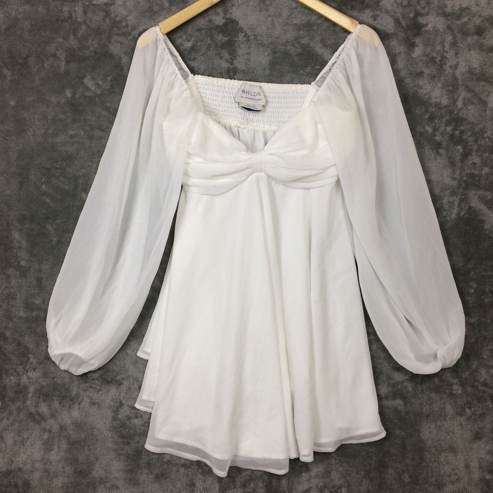 BHLDN Mini Dress Womens S White Chiffon Sleeve Coquette Bridal Boho Babydoll